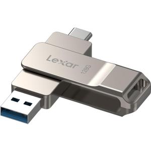 Lexar D40E 128GB Dual USB 3.2 Gen 1 Type-C Jump Drive, USB-C Flash Metal Housing Swivel Design Thumb Drive (Champagne Silver)