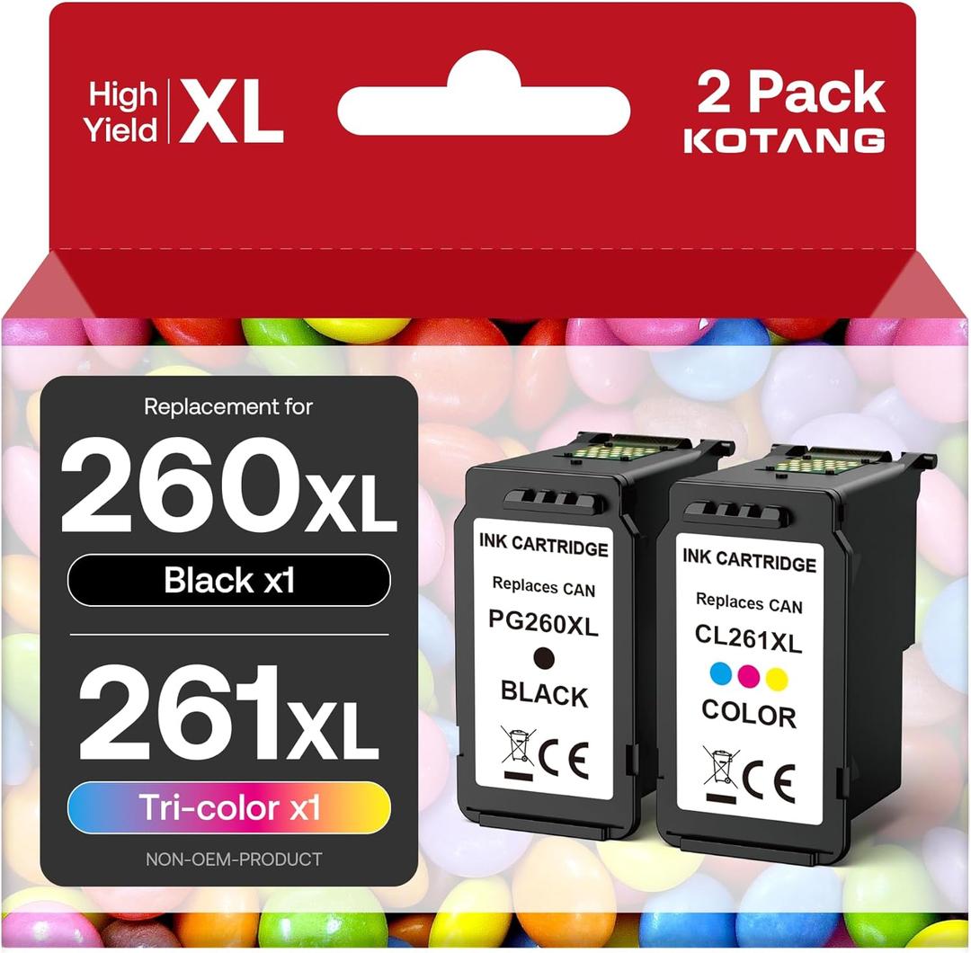 260XL 261XL Replacement for Canon 260 and 261 Remanufactured Ink Cartridges PG-260 CL-261 Compatible with Canon Pixma TS6420a TS6420 TS6400 TR7020a TS5320 TR7000 TS5300 TR7020 Printer (Black, Color)