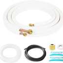 10FT Mini Split Line Set 1/4" & 3/8" O.D Copper Pipes Tubing with Nuts & Installation Kit, 3/8" White Thickened PE Insulation Coil for Air Conditioning or Heating Pump Equipment & HVAC