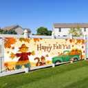 Happy Fall Garden Fence Banner 118 x 20 inchs Autumn Thanksgiving Outdoor Decoration Green Truck Pumpkin Holiday Harvest Welcome Hanging Backdrop for Garden Fence Yard Lawn Porch