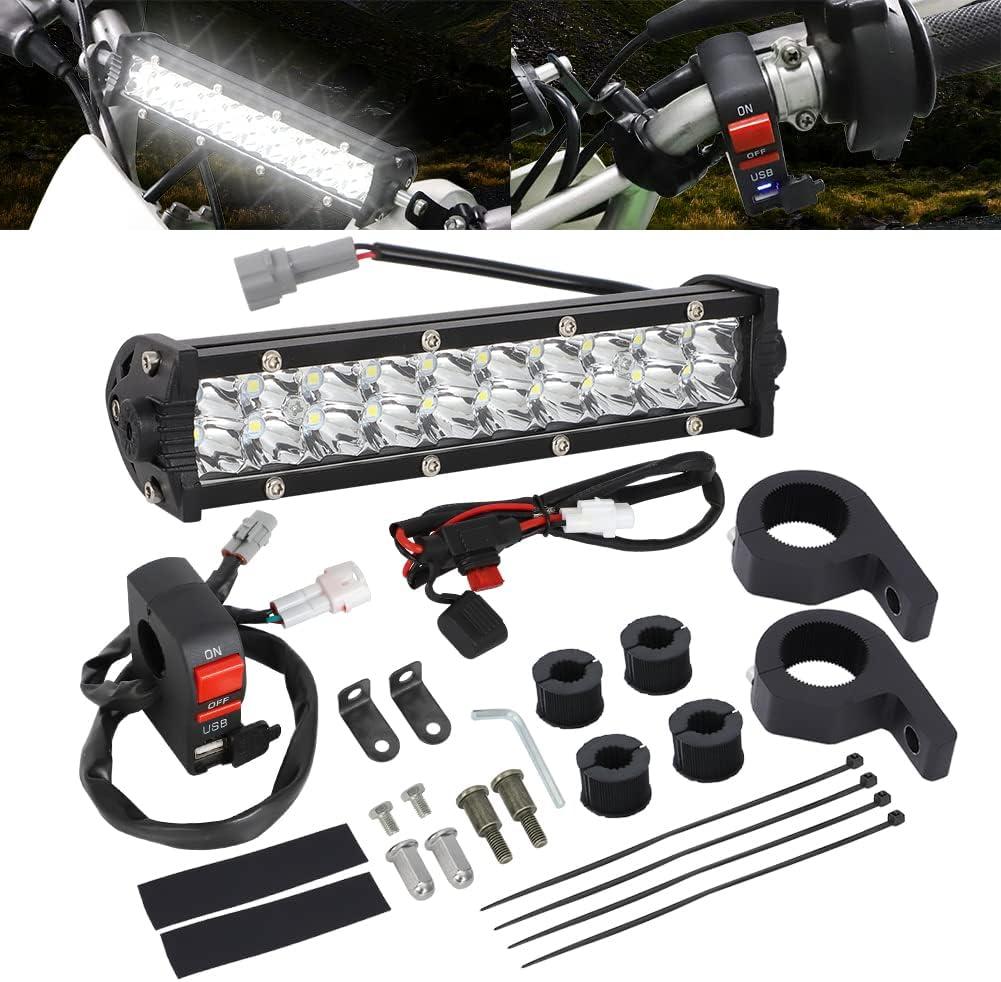 motoparty LED Light Bar for KLX110 CRF110 TTR110 YZ250F Compatible Most 7/8 Handlebars 60W Headlight Bar with USB Socket Charger