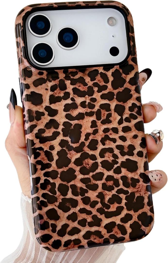 Leopard Print Phone Case for iPhone 17 Pro Max, Cheetah Print Pattern Cool Animal Design Shockproof Slim TPU and Hard PC Protective Cover for Girls Women