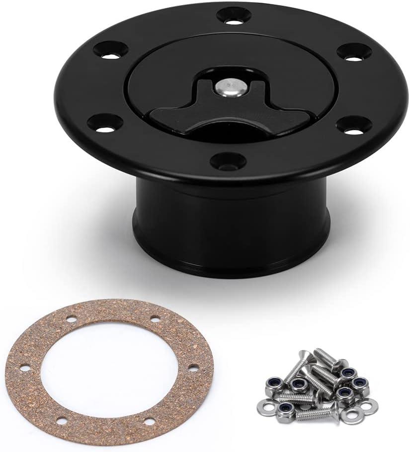 Billet Aluminum Aircraft Style Fuel Cell Gas Cap With 6 Hole Anodized Non-vented Black