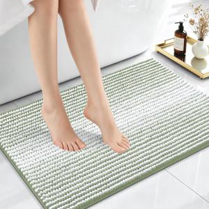 OLANLY Small Bathroom Rugs 24x16, Extra Soft Absorbent Chenille Striped Bath Rugs, Rubber Backing, Machine Wash Dry, Bath Mats for Bathroom Floor, Tub and Shower, Home Decor Accessories, Sage Green