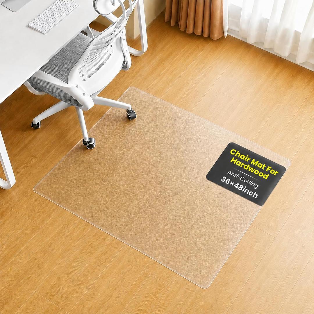 Heavy Duty Chair Mat, 36" x 48" Clear Frosted PVC Chair Mat, 1.5mm Floor Protector for Rolling Chairs, Wood and Tile Floors, Home Office