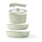 CAROTE 5pcs Pots and Pans Set Non Stick, Cookware Sets, Kitchen Set, Oven/Dishwasher/Fridge Safe, Space Saving Pots Set, Nonstick Set with Versatile Detachable Handle, Induction RV Set, Green