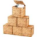Jinei 6 Pcs Water Hyacinth Storage Baskets with Lid 12"x12"x12" Wood Color