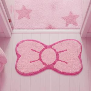 Pink Bow Bathroom Rug Cute Bow Decorative Doormat Kawaii Shaped Mat Gifts Cute Cartoon Kitten Floor Mat Holiday Doormats Non Slip Washable Bath Rug for Bathroom (Medium, Pink Bow)
