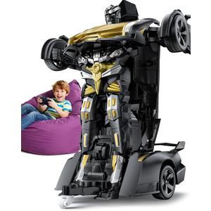 V992 Transform Remote Control Car, Transform Robot RC Cars, 1:14 Scale, 2-in-1 Robot Toy Car with Sound & Light, Gesture Sensing, Automatic Deformation, Great Gift Toys for Boys and Girls 4-6 (Golden)