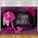 Pink Birthday Backdrop for Women - Glitter Heels Champagne Background for Party - Shining Rose Photography Background for Women - Sweet Girls Birthday Party Decoration Banner 8x6Ft (S1)