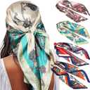 AWAYTR 35 Satin Large Square Head Scarves - 4PCS Silk Like Neck Scarf Hair Sleeping Wraps Satin Silk Scarfs for Women