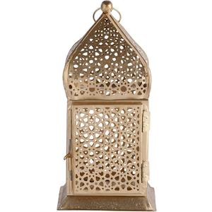 PURESTORY Moroccan Gold Lantern Candle Holder | Candle Holders for Home Decoration | Heat Resistance with Aesthetic Appeal | Gold Metal Candle Stand, 3pack