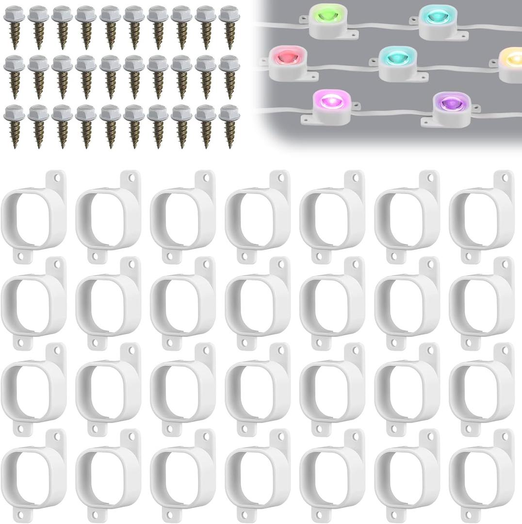 70 Sets Light Clips for Govee H706 H806 Mounting Clips with 140 Screws Compatible with Govee Pro Permanent Outdoor Lights Extension, Install Firmly (White)