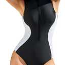 RIHOAS One Piece Swimsuit Women Athletic Racerback Bathing Suit Sport Tummy Control Surfing Zipper Modest Slimming Swimwear (Black, XL)