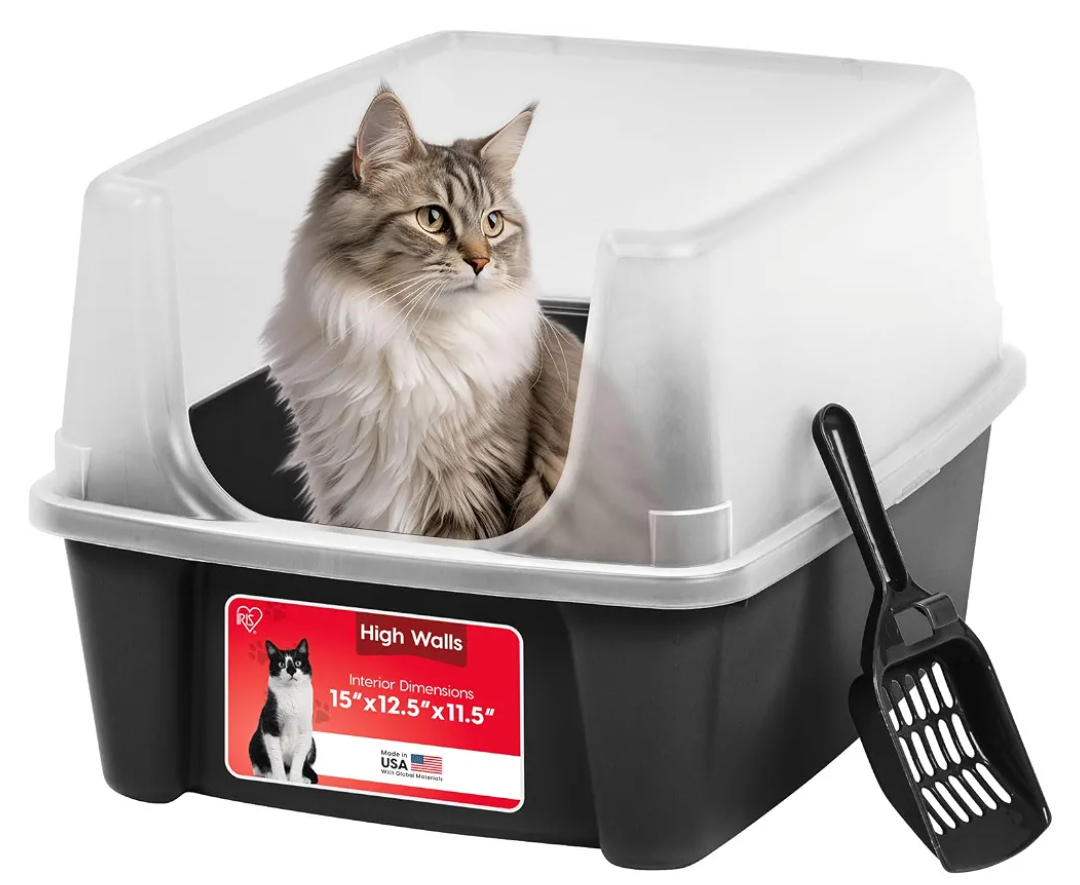 Cat Litter Box Large Open Top with High Sided Walls Tall Scatter Shield Scoop Included Easy Clean Plastic Pan Stain Resistant for Big Cats Kittens Indoor Multi-Cat Households