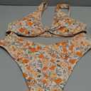 geluboao Bikini Set for Women Solid V Neck Knot Front Push Up High Leg Thong Two Piece Swimsuit (Large, Apricot Floral)