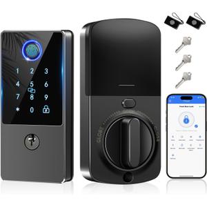 Smart Door Lock Deadbolt, Keyless Entry Door Lock with Fingerprint & Keypad,App Control,Auto Lock,Secure Electronic Digital Lock for Front Door Home Apartment Rental,Easy Installation,Matte Black