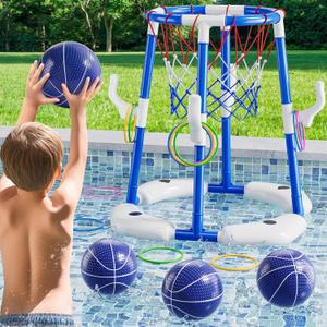 MSKOLER Pool Basketball Hoop, 2 in 1 Floating Pool Toys with 4 Balls and Inflatable Pump, Indoor Outdoor Water Basketball Swimming Pool Games Gifts Toys for Kids Ages 4-8 8-12