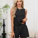 Women's 2 Piece Outfits Lounge Sets Summer Shorts with Pockets Casual Vacation Travel Sets (Black), M