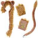 4Pcs Lion Costume Accessories Set Lion Headgear Ears Plush Tail and Paw Gloves Animal Costume for Halloween Christmas Cosplay Costume Party Dress Up Performance