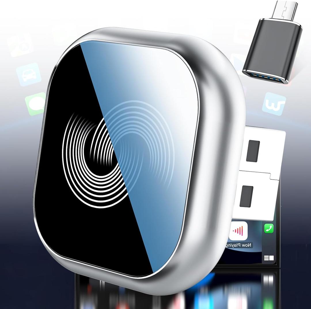 2026 Upgraded Wireless CarPlay Adapter, Bluetooth Car Play Wireless Adapter Mini 2-in-1 Android Auto Adapter, Plug & Play Zero Latency Auto-Connect, USB-A/Type-C Interface, Fits iOS 10+ & 2015+ Cars