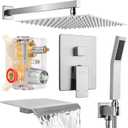 Bietor Wall Mounted Shower Faucet Set, Shower System with Tub Spout, 10 Inch Rainfall Shower Head with Handheld Spray, Waterfall Tub Spout Bathtub Faucet, Brushed Nickel