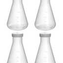 QWORK Erlenmeyer Flask, 4 Pack 17oz / 500ml Narrow Neck with Screw Cap, Molded Scale, Autoclavable, White