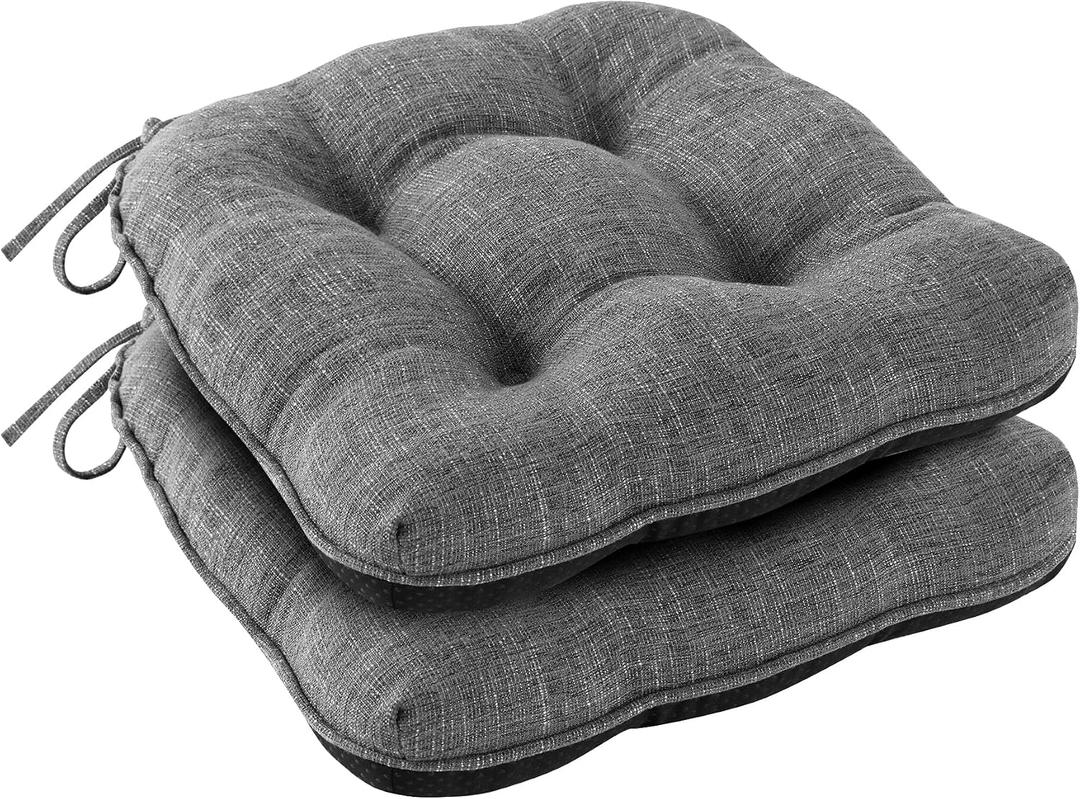 IPYNBAP Chair Cushions for Dining Chairs Set of 2, Kitchen Chair Cushions, Chair Pads with Ties and Non Slip Backing, Tufted Memory Foam Seat Cushion 2 Pack, 15.5" x 15.5" x 4", Dark Gray