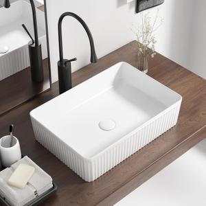 Rectangular Vessel Sink 20 Inch Above Counter - White Ceramic Rectangle Countertop Bathroom Sink, 20" x 13.5" Modern Vanity Art Basin Porcelain Hand Was