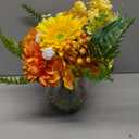 Fake Flowers in Vase with Fake Water, Realistic Faux Silk Dahlia & Gerbera Daisy Artificial Flower Arrangements for Fall Winter Home Wedding Thanksgiving Birthday Party Decor & Gift (Yellow & Orange)