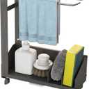 Rustproof Sink Caddy Sponge Holder-Can Hold Various Kitchen Gadgets and Small Items with Removable Drain Tray,Rotatable Dishcloth Rag Paper Towel Rack,No Drilling,Black,Aluminum+Carbon Steel