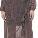 Kensie Women's Balloon Sleeve Tie Waist Midi Dress (Brown, 16)