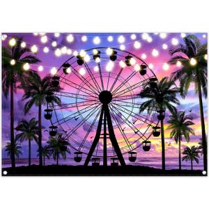 Monalivest 10x8ft Summer Seaside Ferris Wheel Backdrop Sunset Tropical Palm Tree Sparkling Lights Photography Background Festival Party Decorations Photo Props