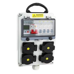 Power Distribution Box, 110V Electricity Meter Electrical Box with NEMA 5-20 Power Outlet Pane,IP54 Electrical Breaker Socket Distribution Box for Construction Sites, workshops and Factories
