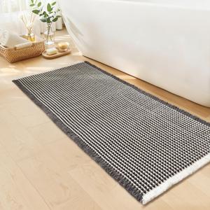 Waffle Runner Bath Mat - Long Boho Bathroom Rugs Non Slip Washable, Super Absorbent & Quick Dry, Soft Bath Mat Farmhouse Bathroom Decor, 24'' x 60'', Dark Grey and White