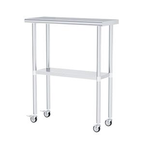 Stainless Steel Table with Wheels 14 x 30 Inches Metal Prep Table with Adjustable Undershelf & Casters for Commercial Kitchen, Outdoor, Restaurant, Hotel & Garage