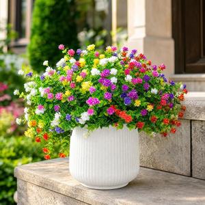CLEANGOR 12 Pcs Artificial Flowers for Outdoors Decorations (6 Color) | No Fade Fake Plastic Flower, UV Resistant Artificial Outdoor Plant, for Spring Summer Garden, Porch, Home Wedding Farmhouse