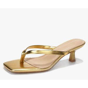 Women's Kitten Heels Sandals Square Open Toe Flip Flop Heels 1.8-2 Inch Heeled Sandals for Women 7.5 Gold