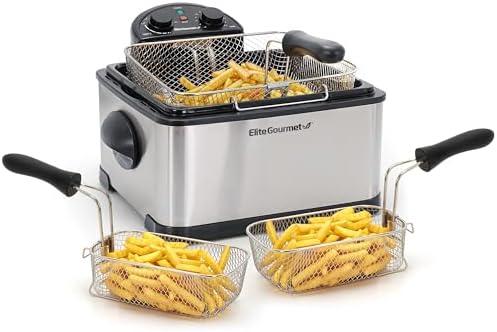 Elite Gourmet 
4Qt. Dual Basket Deep Fryer With Lid
, 1700-Watt, Timer Control Adjustable Temperature, Lid with Viewing Window and Odor Free Filter