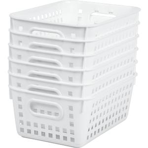 Really Good Stuff Medium Plastic Book Baskets, 11" x 7.5" x 4.5", 6 Pack, White, Versatile Storage Solution for Classroom, Home and Office, Toy Storage, Multi-Purpose
