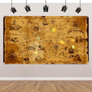 Pirate Backdrop Treasure Map Pirate Party Decorations Theme Backdrop Background Polyester Fabric Photography for Halloween Party Supplies Carnival Birthday 71x44 inch