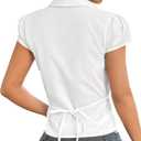 SUNNOW Women's Pleated Bust Button Down Shirt Tie Back Fitted Short Sleeve Blouse Casual Tops (White, M)