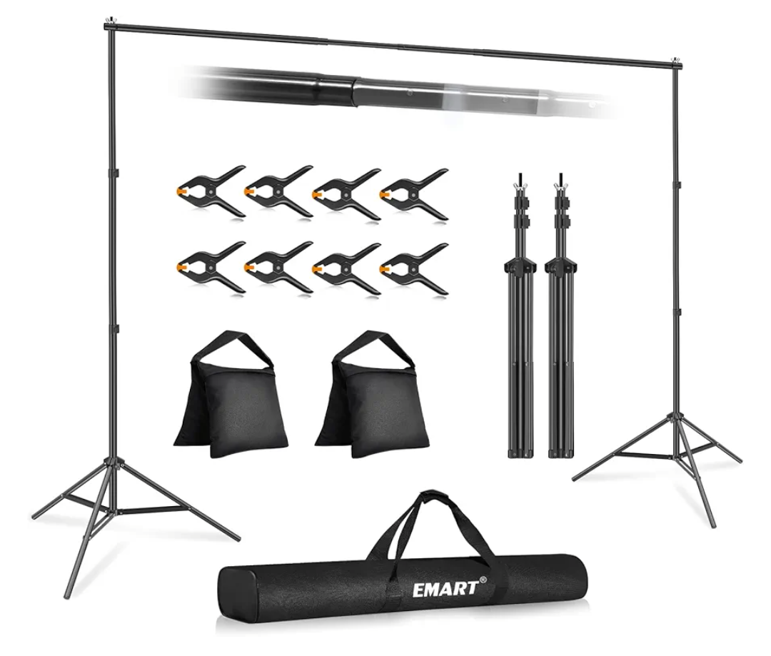 EMART Backdrop Stand 10x7ft(WxH) Photo Studio Adjustable Background Stand Support kit with 2 Crossbars, 8 Clamps, 2 Sandbags and Carry Bag for Parties, Events Decoration, Wedding, Photography