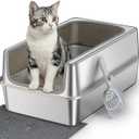 Stainless Steel Litter Box with Metal Lid and Scoop - Enclosed Metal Litter Box for Large Cats, Rust-Resistant, Odor-Control, Easy to Clean, Durable & Long-Lasting with Round Edge (XL)