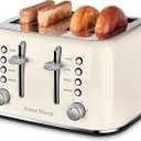 Toaster 4 Slice Retro Stainless Steel with Extra Wide Slots Bagel, Defrost, Reheat Function, Dual Independent Control Panel, Removable Crumb Tray, 6 Browning Levels, Cream White