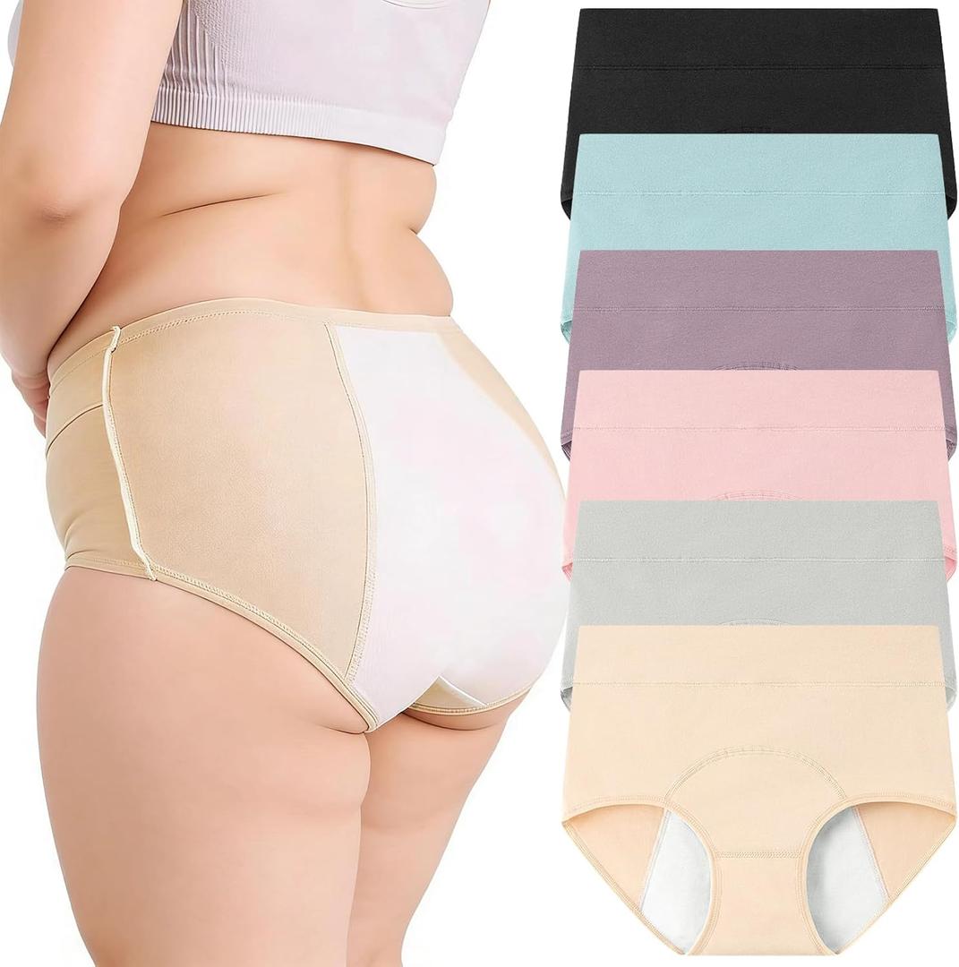 Incontinence Underwear for Women, Plus Size Incontinence Protective Briefs, Cotton High Waisted Adult Panties, 6pcs, 4XL