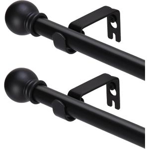 GXOACKJ 2 Pack Black Curtain Rods for windows 32 to 62 inch, 5/8 inch Splicing Heavy Duty Metal Curtain Rod Set with Brackets