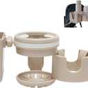 3-in-1 Stroller Cup Holder, Baby Stroller Accessories with Bottle Holder, Phone Mount, and Drink Caddy for Strollers, Perfect for Parents on The Go (Beige)