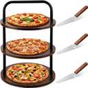 4 Pcs Wooden Pizza Stands Tiered Serving Tray Stand with 3 Pizza Servers for Pie Cupcake Dessert Cheese Party Restaurant