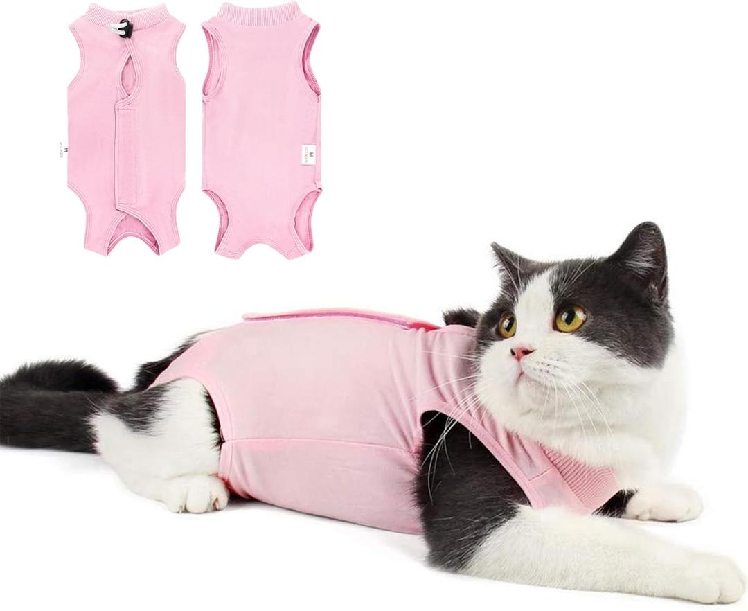 Cat Recovery Suit for Abdominal Wounds or Skin Diseases, Cat Onesie for Cats After Surgery Female Kitten Recovery Suit, Breathable E-Collar Alternative for Cats After Spay Anti Licking Wounds (Pink)
